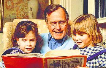 Jenna & Barbara Bush with their grandfather