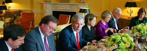 George W. Bush lunching with Tim Russert and other media types; January 28, 2008