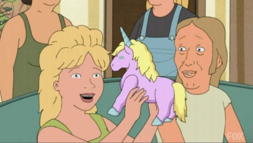 Luanne Platter with stuffed unicorn